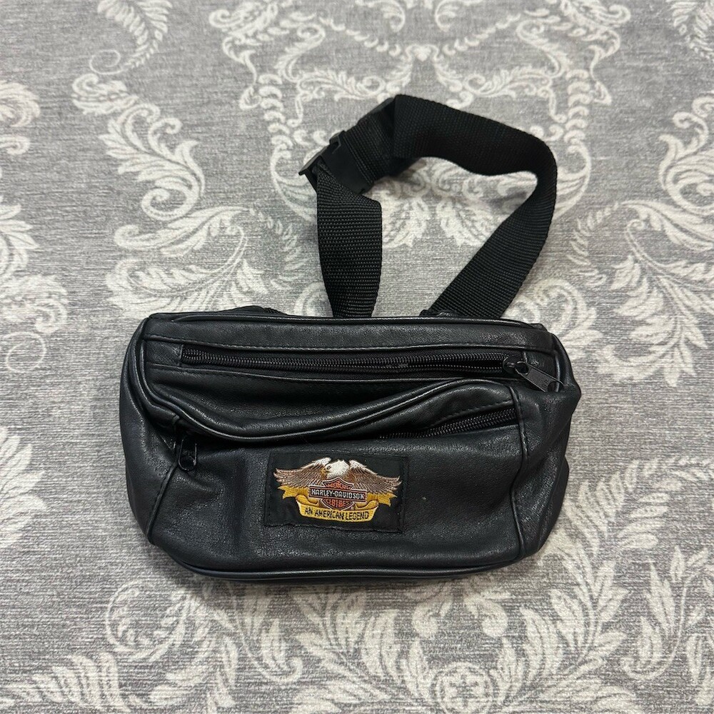 Vintage Harley-Davidson Fanny Pack Waist Bag Black Eagle Patch 2-Zip